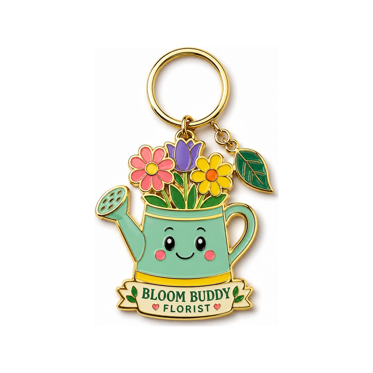 Floral Watering Can Personalized Metal Keychains