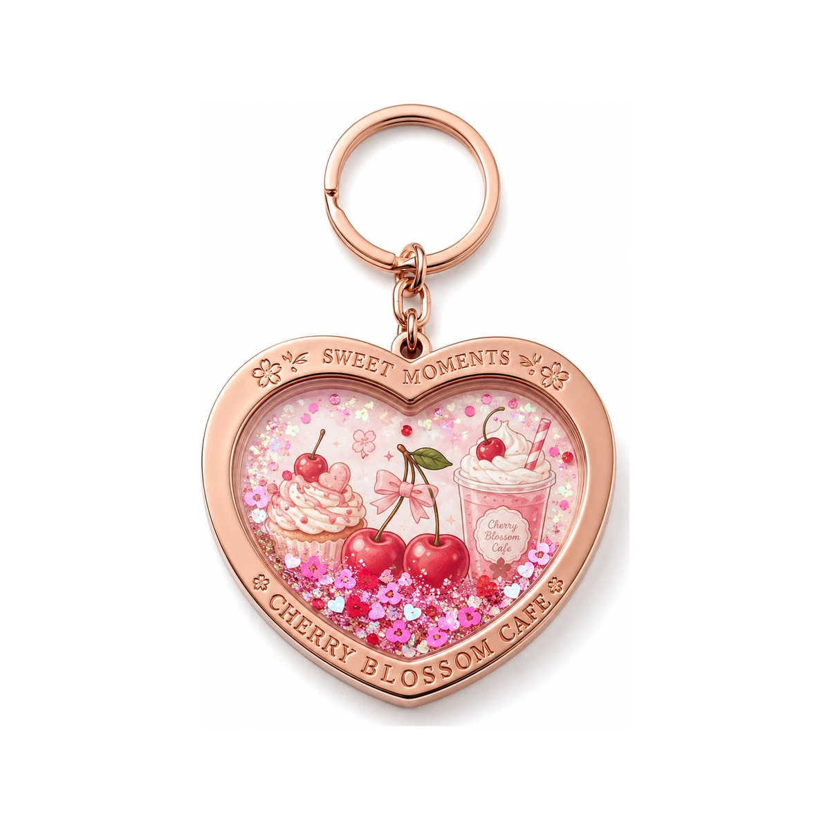 Custom Cherry Blossom Liquid Glitter Keychain